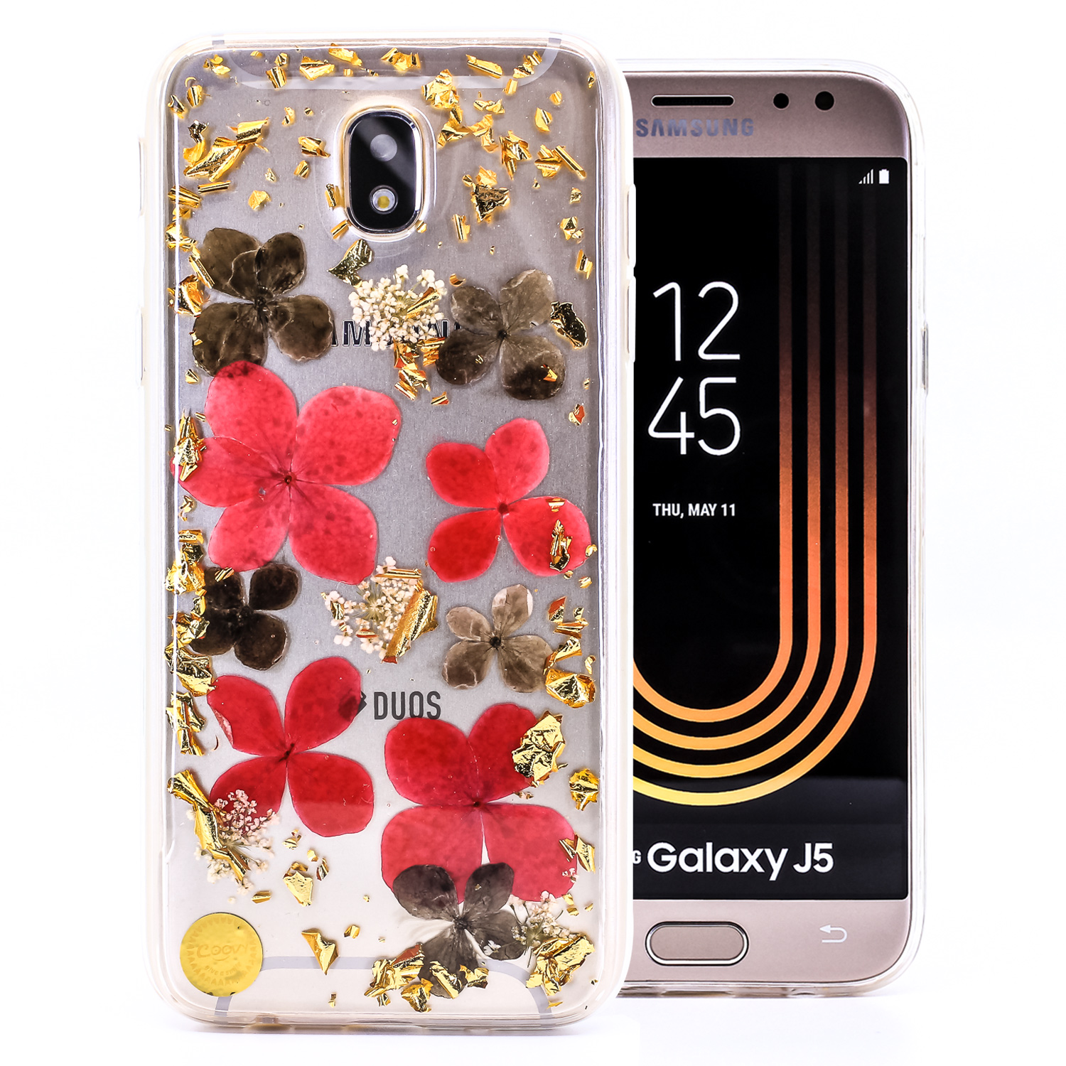 Coovy Cover For Samsung Galaxy J5 Sm J530 Sm J530f Ds Model 17 J5 Pro Thin Tpu Silicone Bumper Case Slim Sparkling Glittering Real Dried Colorfull Flowers Bha0359