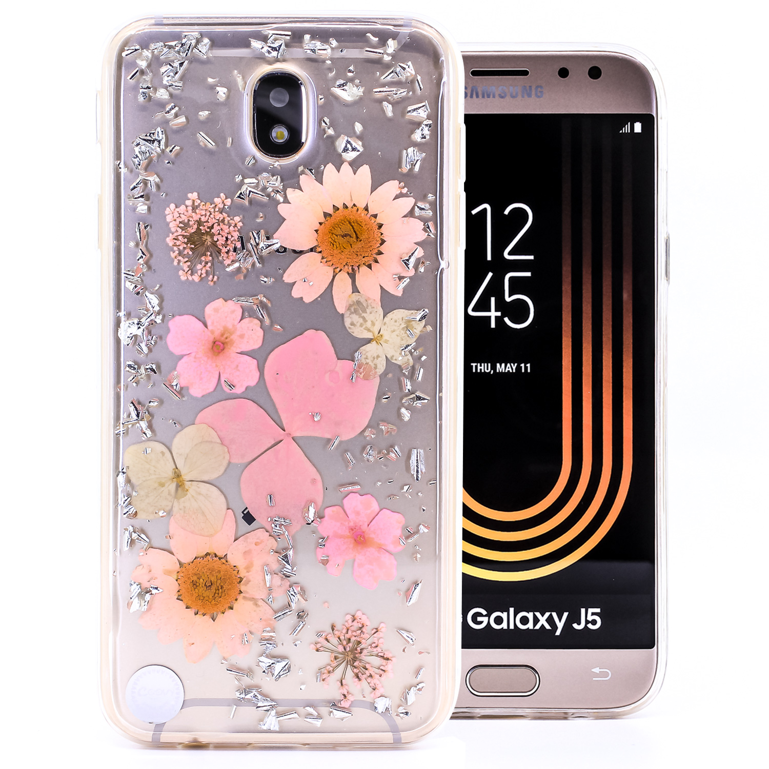 Coovy Cover For Samsung Galaxy J5 Sm J530 Sm J530f Ds Model 17 J5 Pro Thin Tpu Silicone Bumper Case Slim Sparkling Glittering Real Dried Colorfull Flowers Design 07 Bha0359 Design07